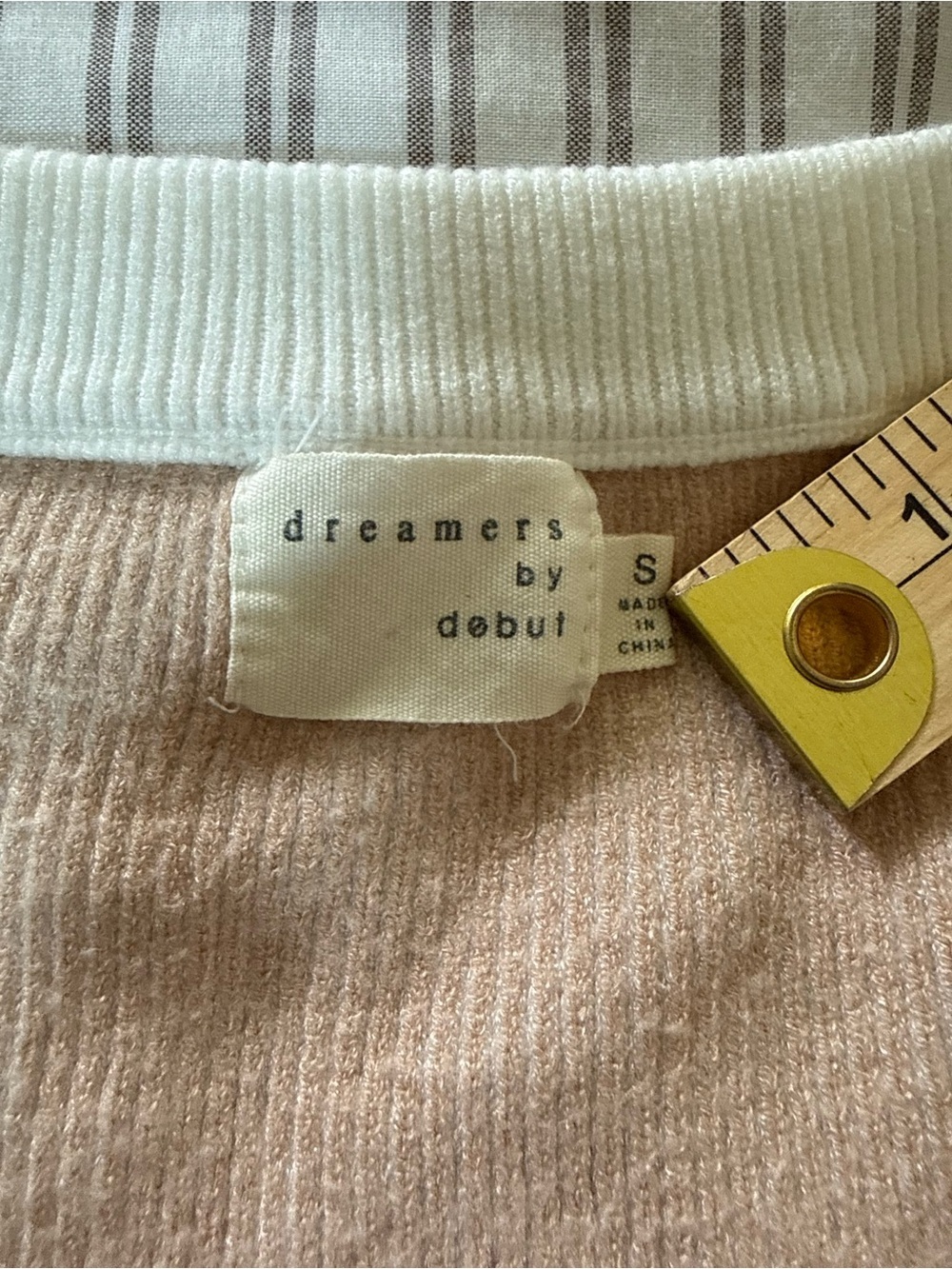 Dreamers by Debut Ribbed Cropped Cardigan Sweater Beige White Size S - Picture 10 of 12